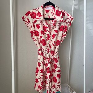NWOT MANGO Floral Red and Cream Short Romper Size Small